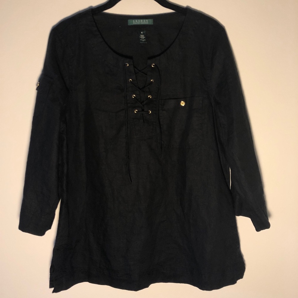 Lauren | Black linen blouse | Golden hardware | M - Picture 1 of 5